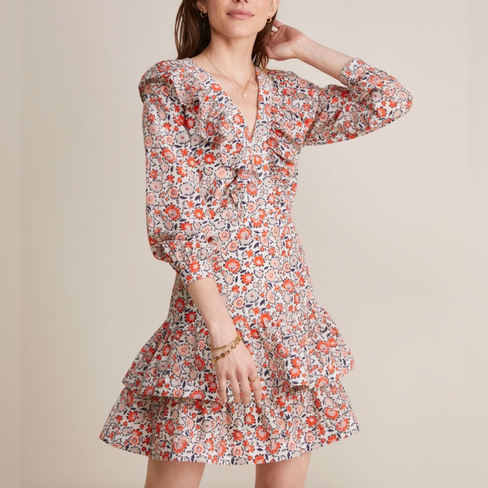 NWT Vinyard Vines Floral Ivy Ruffle Silk Cotton Dress Size 10 - Picture 1 of 14